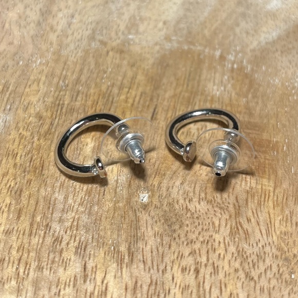 Silver Tone Half Hoop Earrings - Picture 7 of 8